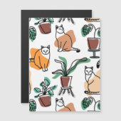 Invitation Magnétique Art de trait dessin chats et fleurs (Devant / Derrière)