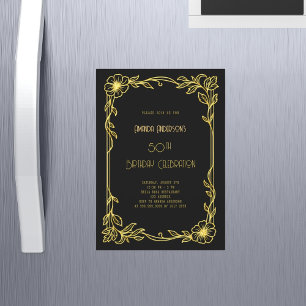 Invitation Magnétique Art Déco Gatsby noir or anniversaire