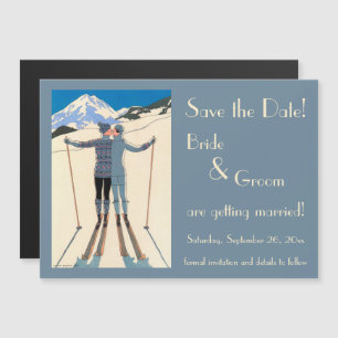 Invitation Magnétique Art Déco vintage, Amoureux dans la neige, Écrivez