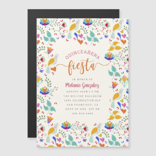 Invitation Magnétique Art populaire Mexicain Floral Quinceañera Fiesta