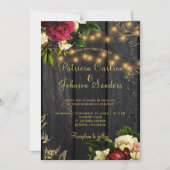 Invitation Magnétique Automne bois rustique et lumières à cordes mariage (Recto)