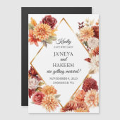 Invitation Magnétique Automne Mariage Floral Enregistrer La Date (Devant / Derrière)