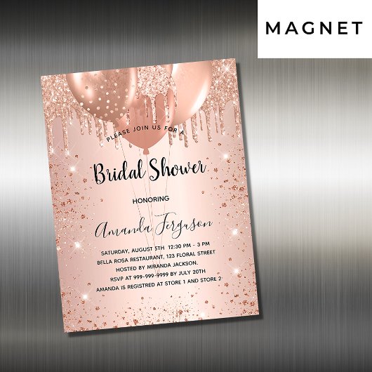 Invitation magnétique avec ballons rose gold pour