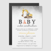 Invitation Magnétique Baby shower bébé en construction (Devant / Derrière)