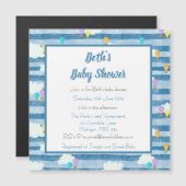 Invitation Magnétique Baby shower bébé garçon, bleu, montgolfière (Devant / Derrière)