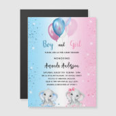 Invitation Magnétique Baby shower bleu rose garçon fille éléphants luxe (Devant / Derrière)