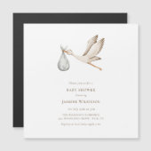 Invitation Magnétique Baby shower de la cigogne d'aquarelle minimale (Devant / Derrière)