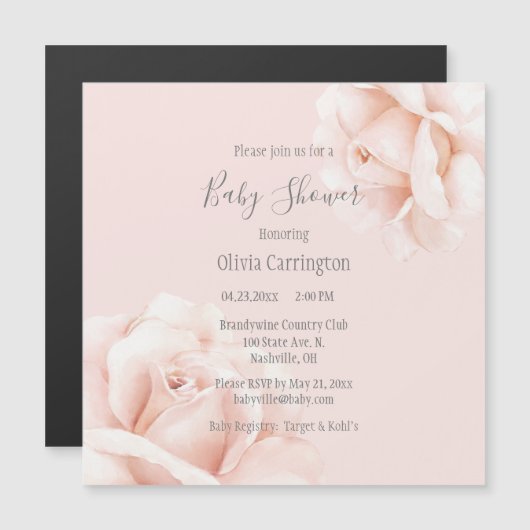 Invitation Magnétique Baby shower de script Roses Roses Roses Roses Rose (Devant / Derrière)