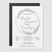 Invitation Magnétique Baby shower de verdure Gold Frame (Devant / Derrière)