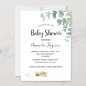 Invitation Magnétique Baby shower eucalyptus verdure abeille mignonne (Recto)