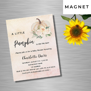 Invitation Magnétique Baby shower fleurs citrouilles luxe