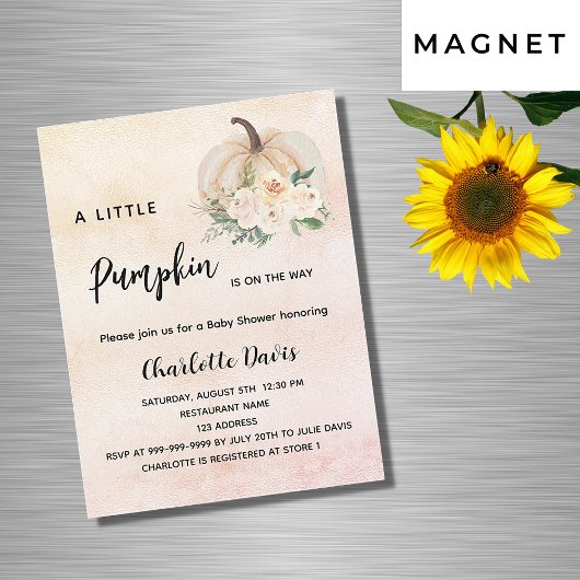 Invitation Magnétique Baby shower fleurs citrouilles luxe