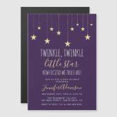Invitation Magnétique Baby shower Little Star Twinkle violet foncé (Devant / Derrière)