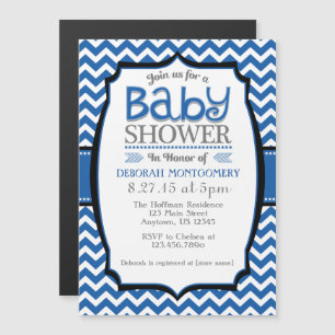 Invitation Magnétique Baby shower magnétique bleu blanc Chevron Invitati