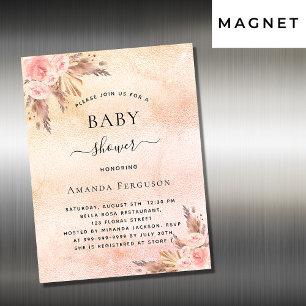 Invitation Magnétique Baby shower pampas herbe fleurie boho luxe