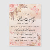Invitation Magnétique Baby shower papillon blush pampas herbe fille (Devant)