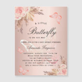 Invitation Magnétique Baby shower papillon rose fille pampas boho luxe (Devant)