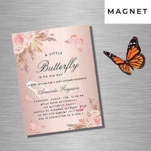 Invitation Magnétique Baby shower papillon rose fille pampas boho luxe
