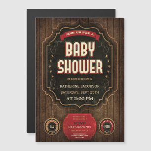 Invitation Magnétique Baby shower rustique Vintage Chalkboard & Bois