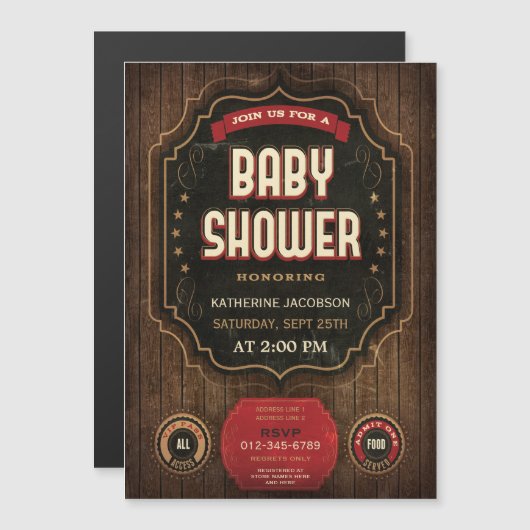 Invitation Magnétique Baby shower rustique Vintage Chalkboard & Bois (Devant / Derrière)