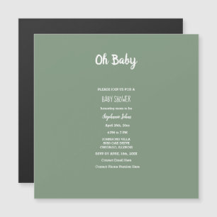 Invitation Magnétique Baby shower Vert Sage Élégant Simple Garçon Fille