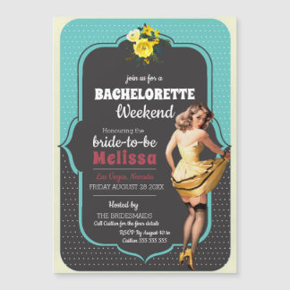 Invitation Magnétique Bachelorette vintage Turquoise Polka Dot Rétro