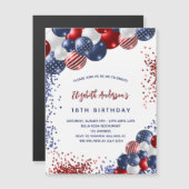 Invitation Magnétique Ballons d'anniversaire Patriotique rouge bleu blan (Devant / Derrière)