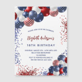 Invitation Magnétique Ballons d'anniversaire Patriotique rouge bleu blan (Devant)