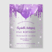 Invitation Magnétique Ballons de parties scintillant violet argent d'ann (Devant)