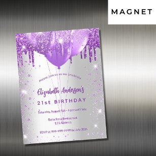 Invitation Magnétique Ballons de parties scintillant violet argent d'ann