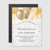 Invitation Magnétique Ballons d'or blanc anniversaire parties scintillan (Devant / Derrière)