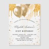 Invitation Magnétique Ballons d'or blanc anniversaire parties scintillan (Devant)