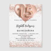 Invitation Magnétique Ballons d'or rose Quinceanera luxe blanc (Devant)
