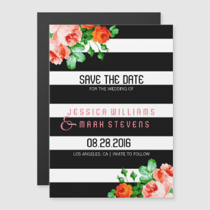 Invitation Magnétique Bandes Noires Et Blanches Et Accentuation Des Rose