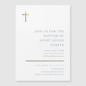 Invitation Magnétique Baptême de Croix d'or minimal moderne (Devant)