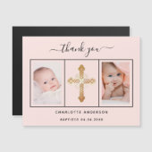 Invitation Magnétique Baptême fille rose photo merci aimant (Devant / Derrière)