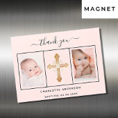 Invitation Magnétique Baptême fille rose photo merci aimant