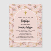 Invitation Magnétique Baptême Pampas fleurs rose or rose luxe (Devant)