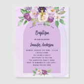 Invitation Magnétique Baptême violet fleurs violettes croisent fille lux (Devant)