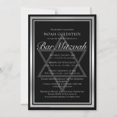 Invitation Magnétique Bar Mitzvah noir et argent élégant (Recto)