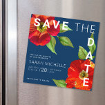 Invitation Magnétique Bat mitzvah bleu marine Enregistrer la date Floral<br><div class="desc">Assurez-vous que tous vos amis et parents pourront célébrer le Bat mitzvah de votre fille! Envoyez cette aquarelle chic, étonnante, florale avec le type san serif moderne contre un arrière - plan bleu marine, personnalisé "Save the Date" carte magnétique "Save the Date". Personnalisez le texte personnalisé avec le nom et...</div>