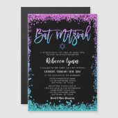 Invitation Magnétique Bat mitzvah de Parties scintillant Turquoise viole (Devant / Derrière)