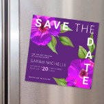 Invitation Magnétique Bat mitzvah Enregistrer la date Purple Floral Aqua<br><div class="desc">Assurez-vous que tous vos amis et parents pourront célébrer le Bat mitzvah de votre fille! Envoyez cette aquarelle florale rose violet chic, étonnante, avec un type de san serif simple et moderne contre un arrière - plan de prune violet foncé, carte magnétique personnalisée "Save the Date". Personnalisez le texte personnalisé...</div>