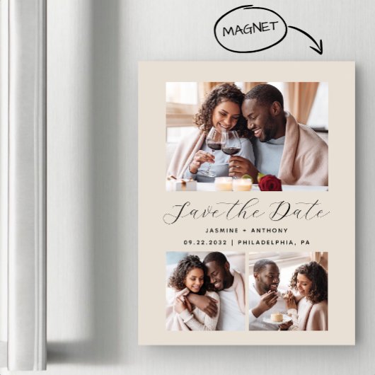 Invitation Magnétique Beige minimaliste 3 photos