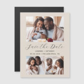 Invitation Magnétique Beige minimaliste 3 photos (Devant / Derrière)