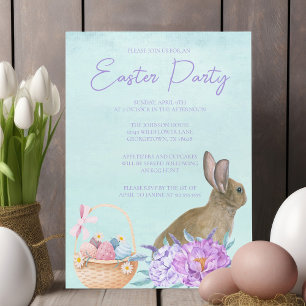 Invitation Magnétique Belle Lapin Lapin Pastel Floral Fête de Pâques