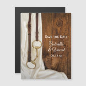 Invitation Magnétique Bit mariage satin blanc et cheval Sauvez la date (Devant / Derrière)