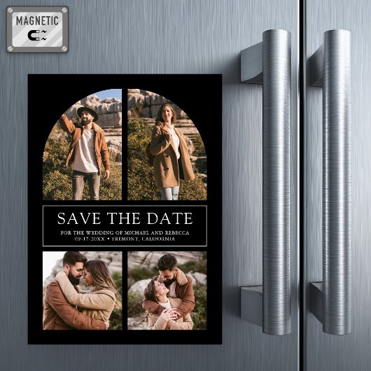 Invitation Magnétique Black Arch Photo Collage Wedding Save the Date