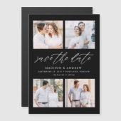 Invitation Magnétique Black Elegant Script 4 Photo Collage Enregistrer L (Devant / Derrière)
