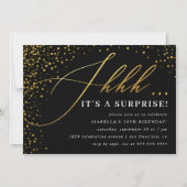 Invitation Magnétique Black & Gold Confetti Script Surprise Party (Recto)
